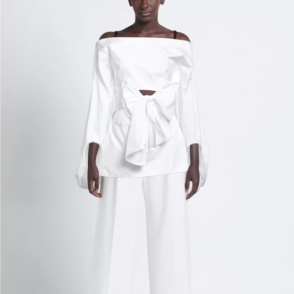 ROSIE ASSOULIN NWT Poplin Top Size XS Cut Out Fig Balloon Sleeves Made in USA - Picture 1 of 14